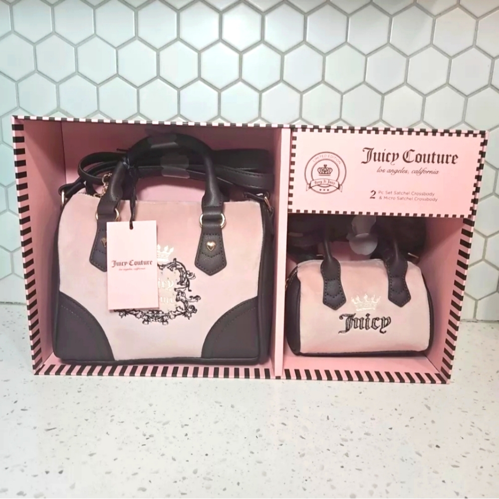 Juicy Couture Heritage Mommy & Me Satchel Bag Set Dusty Blush Pink NWT